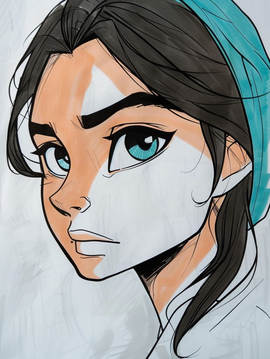 Azure Gaze Anime Sketch - Image 1