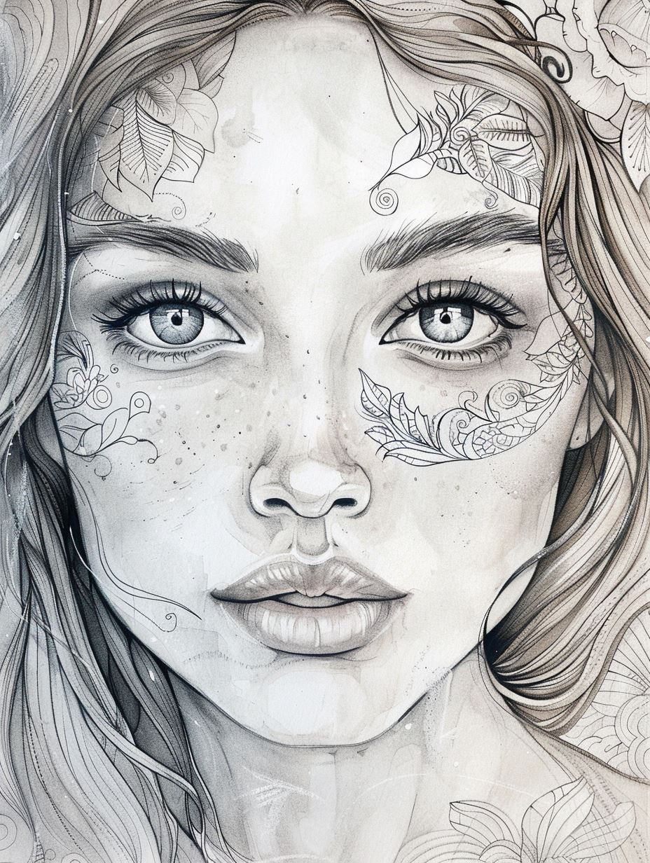 Ethereal Floral Portrait Sketches - Image 2