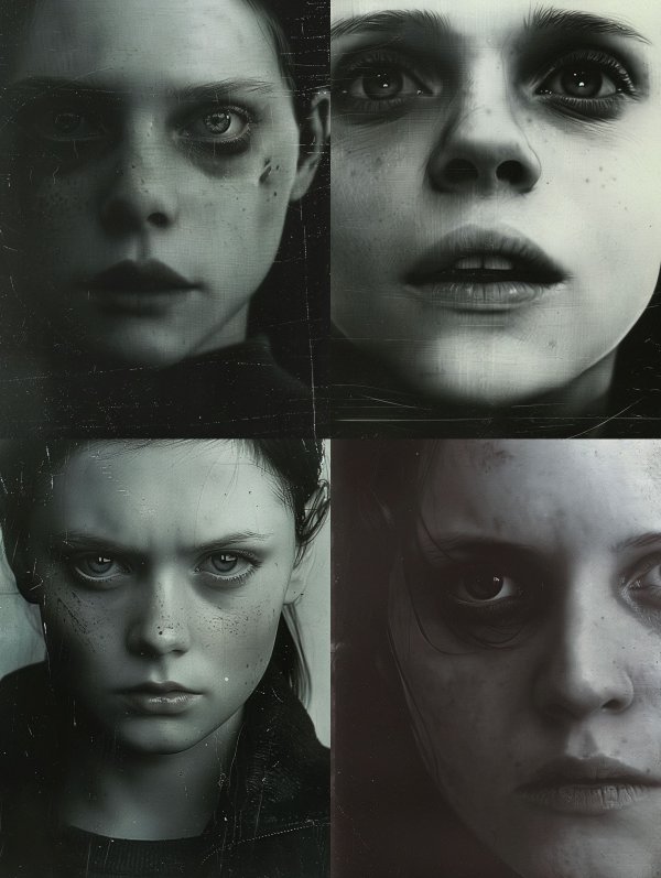 Haunting Quad-Panel Monochrome Portrait Study