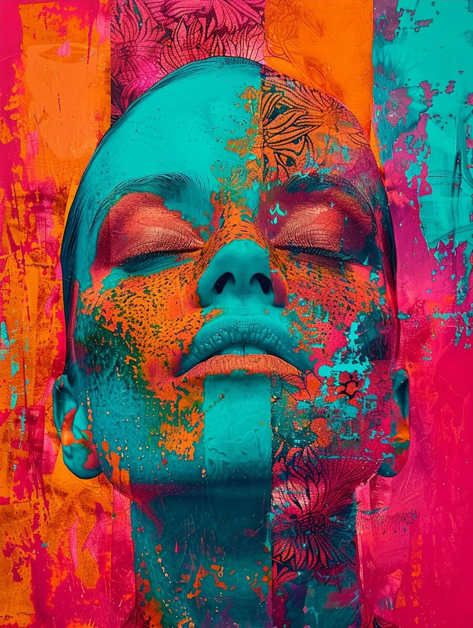 Neon Dreams: A Surrealist Portrait Collage - Image 4