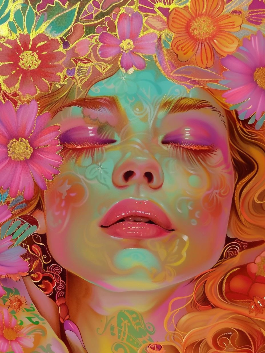 Vibrant Neon Floral Portraits - Image 1