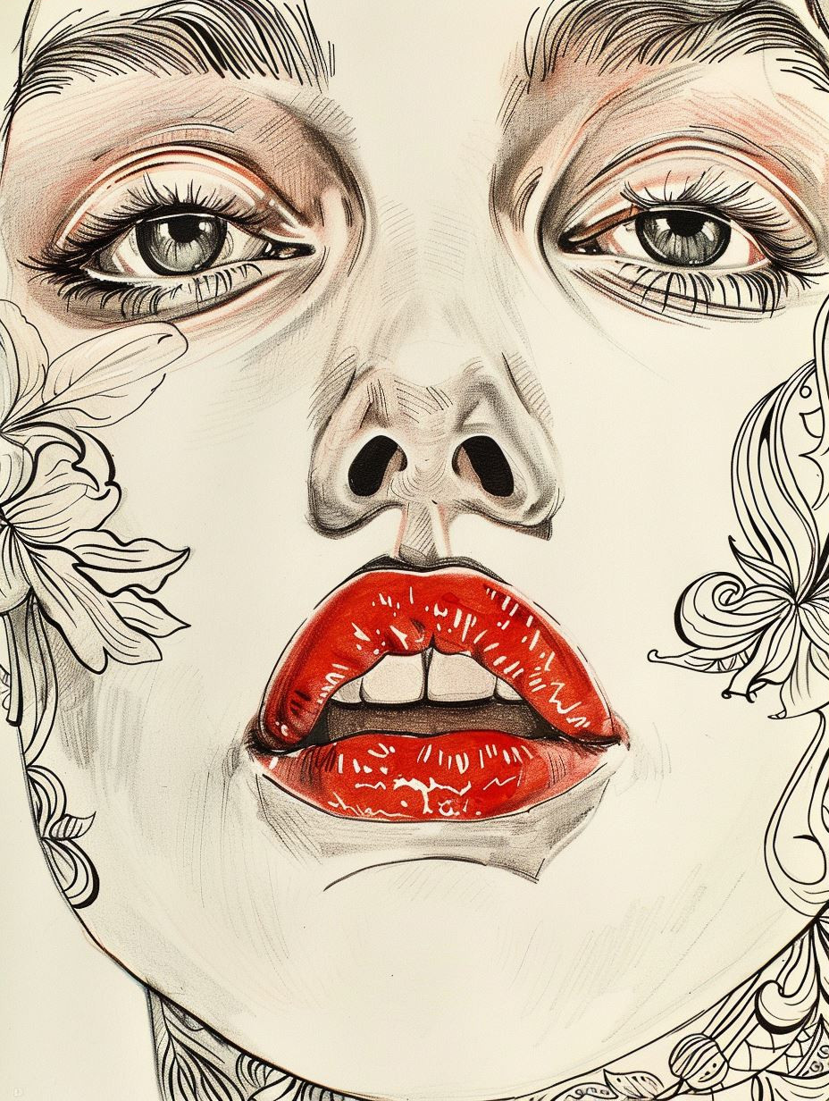 Floral Ink Portrait Study - Image 3