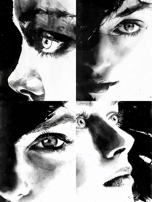 Fragmented Gaze Monochrome Ink Study