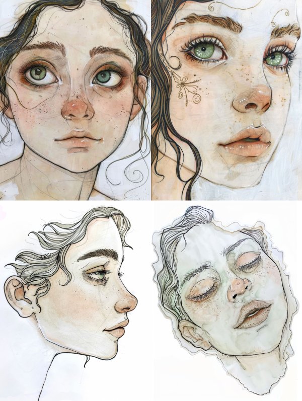 Ethereal Gazes in Watercolor