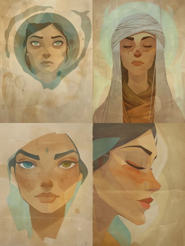 Ethereal Gaze in Aged Parchment