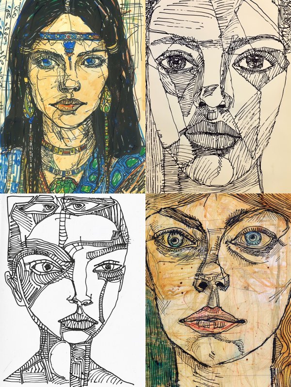 Fragmented Portraits in Cubist Style