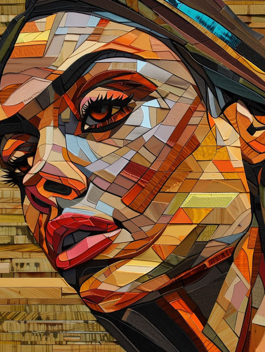 Geometric Mosaic Portrait in Amber - Image 1