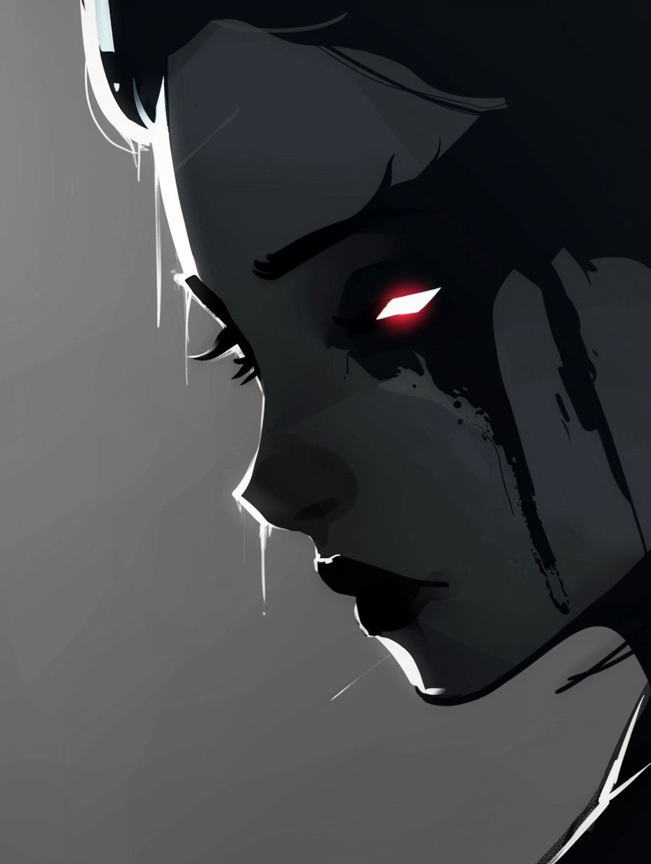 Crimson Gaze in Monochrome Shadow - Image 1