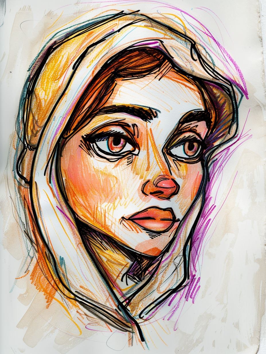 Vibrant Ink and Watercolor Portrait - Image 4
