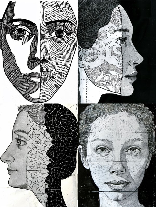 Fragmented Portraits in Ink