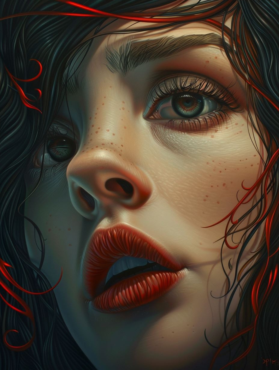 Ethereal Gazes in Crimson Shadows - Image 4