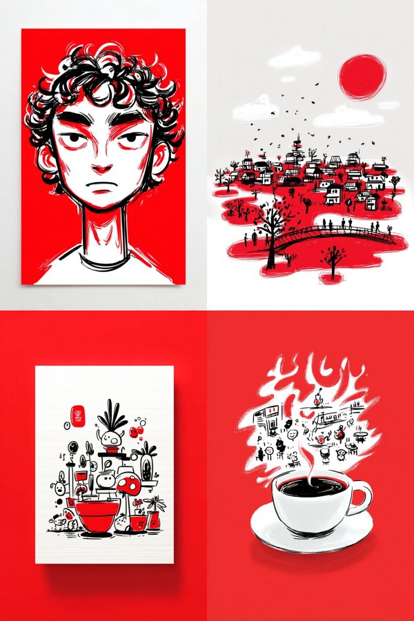 Bold Red and White Digital Art Series