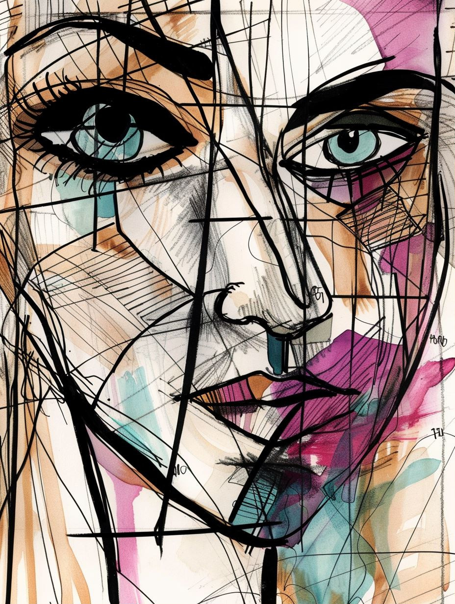 Fragmented Faces in Abstract Ink - Image 1