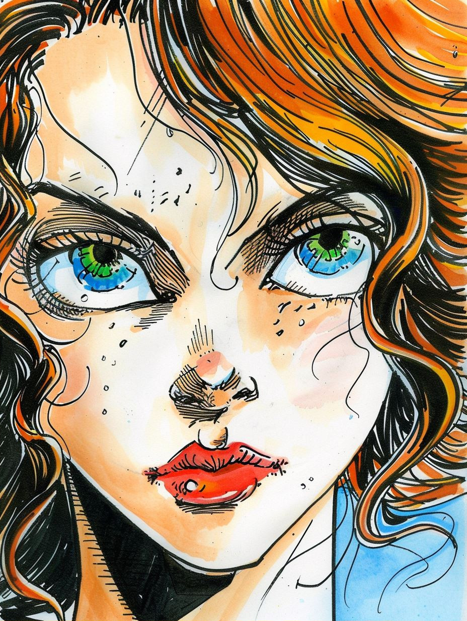 Expressive Ink and Watercolor Portrait - Image 2