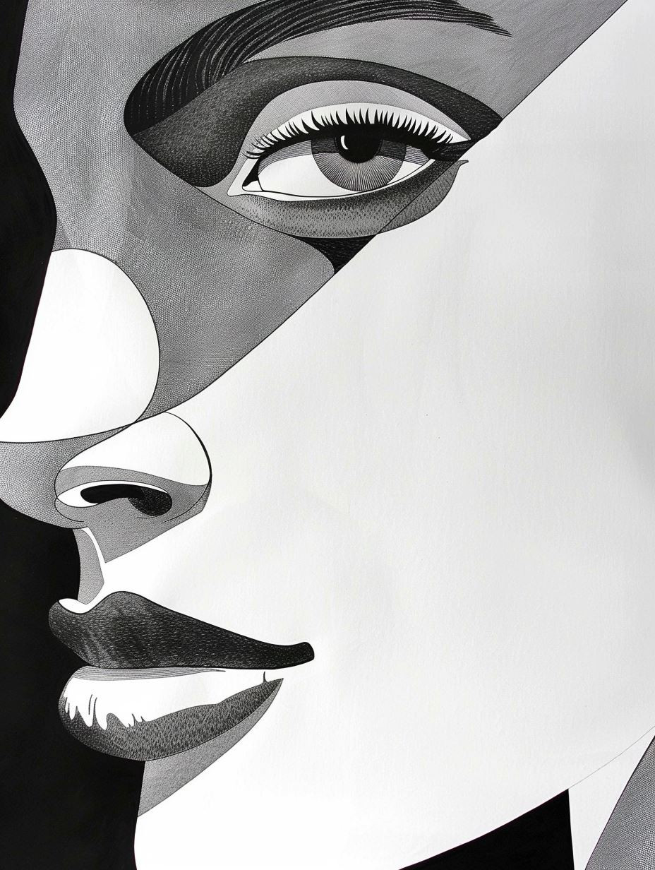 Surrealist Monochrome Facial Fragment - Image 4