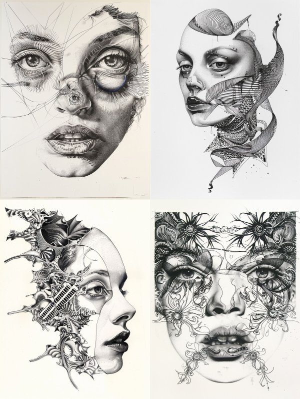 Fragmented Surrealist Pencil Portraits