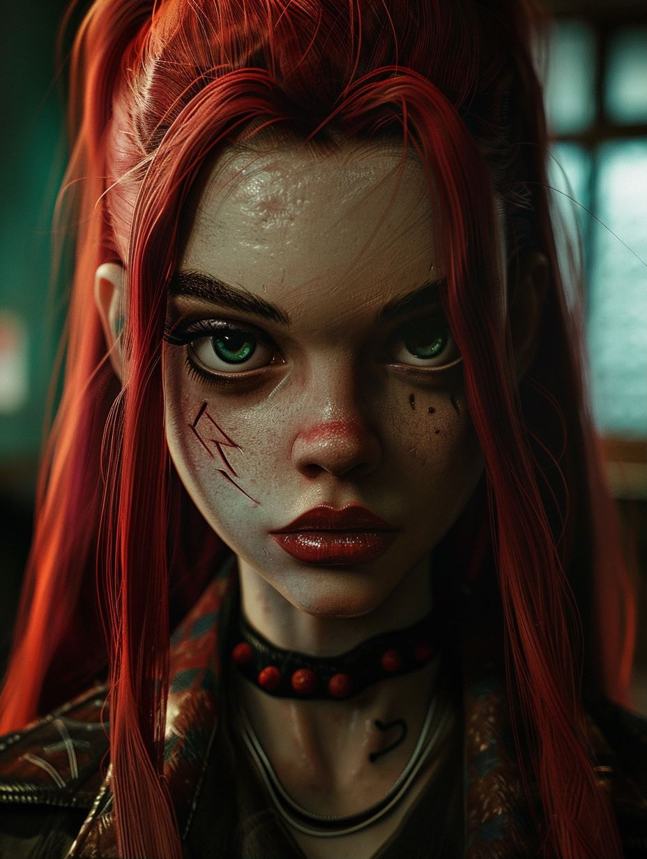Crimson Rebel Hyper-Realistic Portrait
