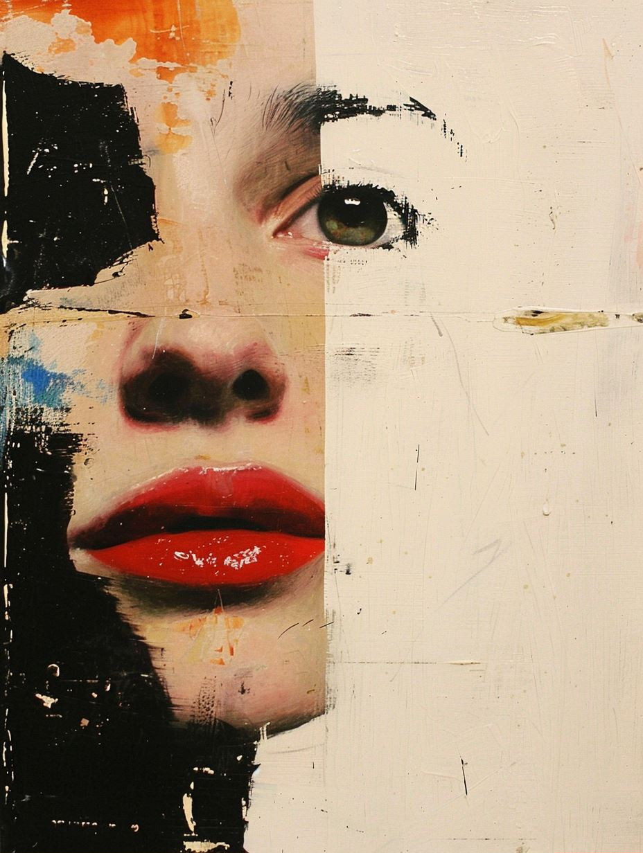 Fragmented Gazes in Red and White - Image 1
