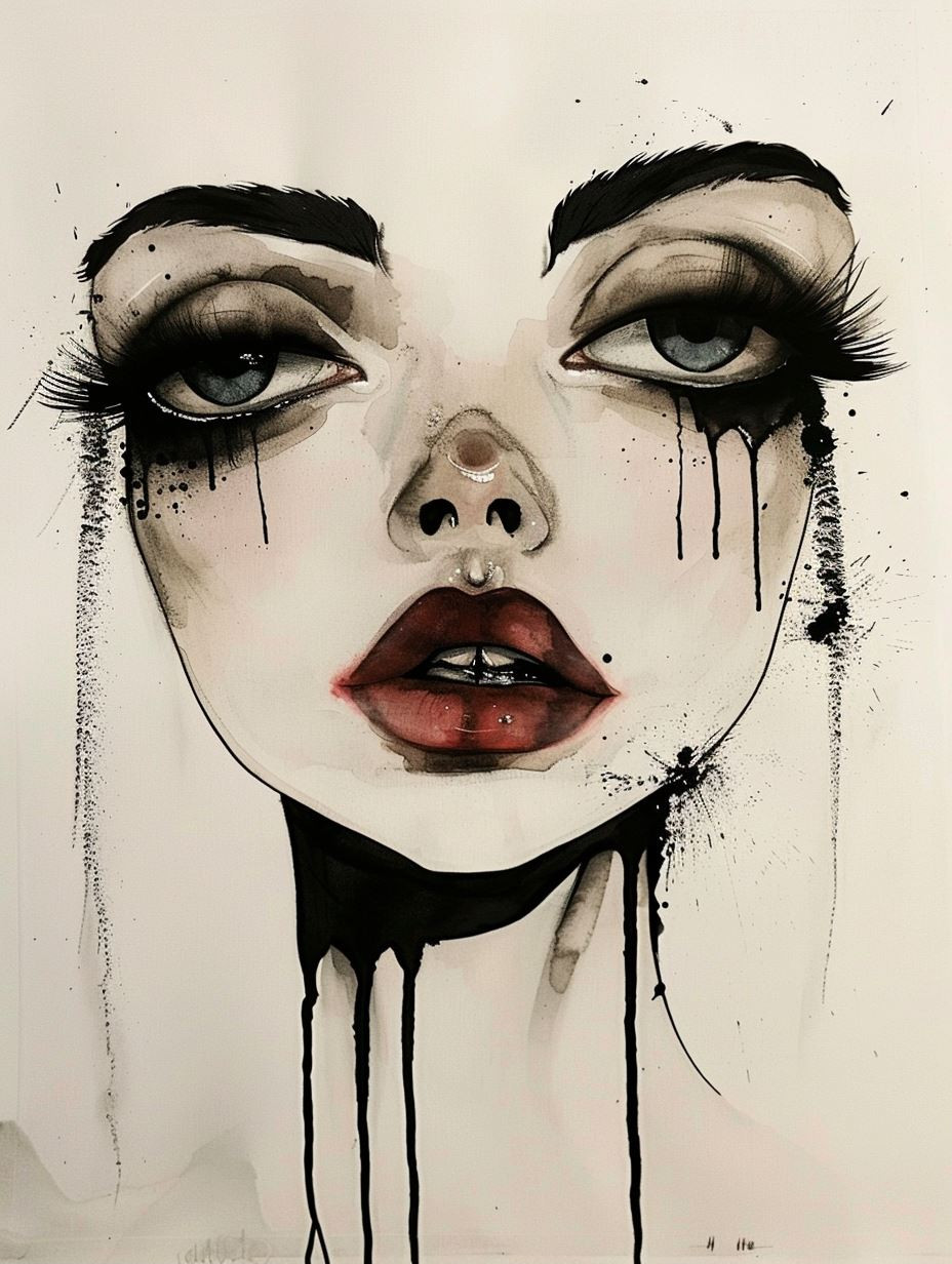Melancholy Muse: A Study in Ink - Image 1