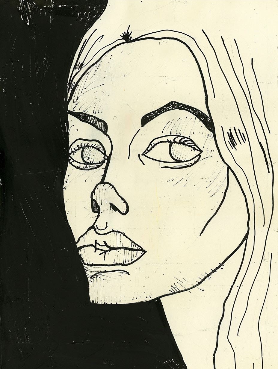 Melancholy Ink Expressionism Portrait - Image 4