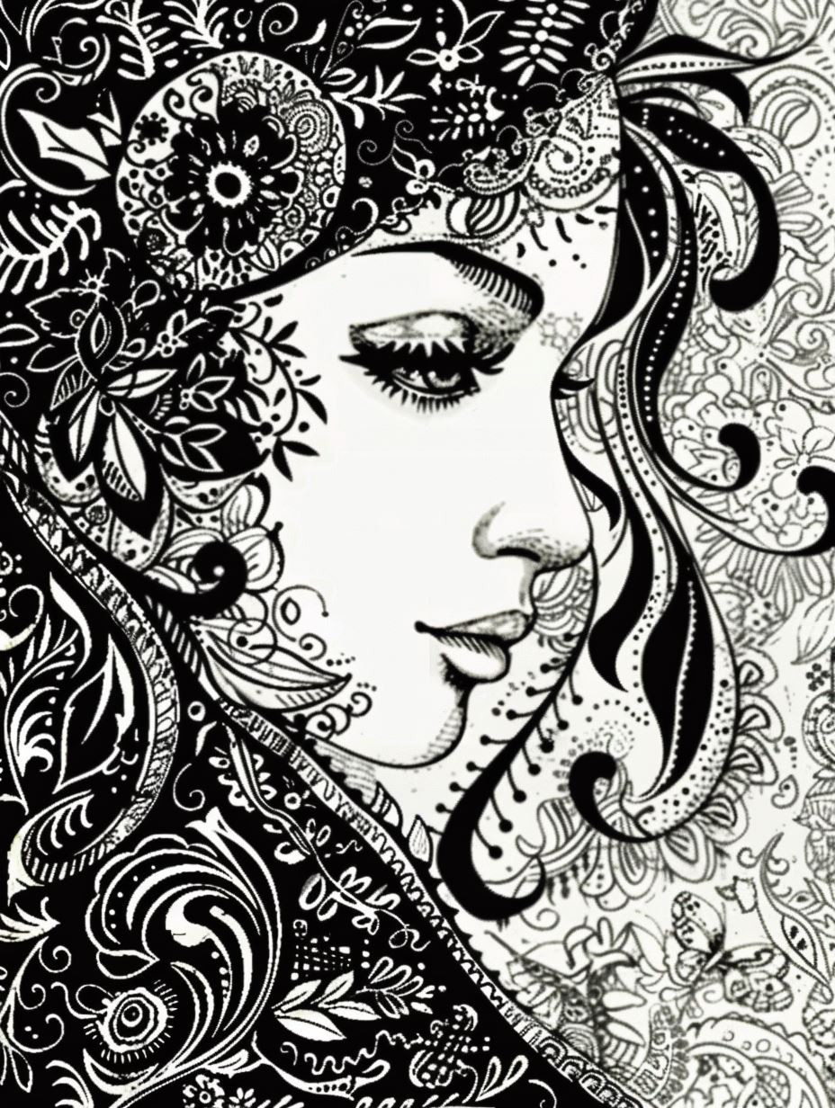 Intricate Floral Ink Portrait - Image 2