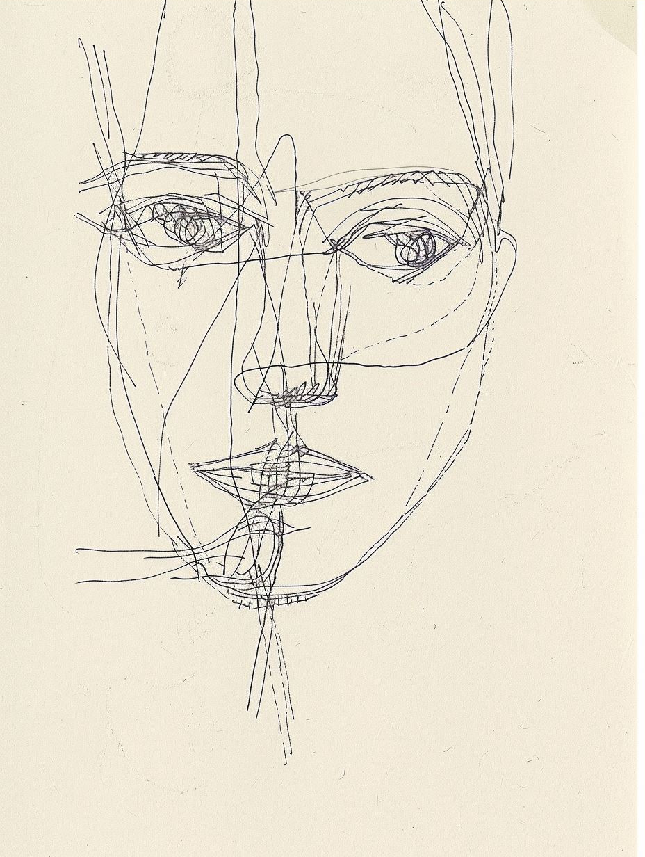 Azure Ink Conceptual Portrait Sketch - Image 3