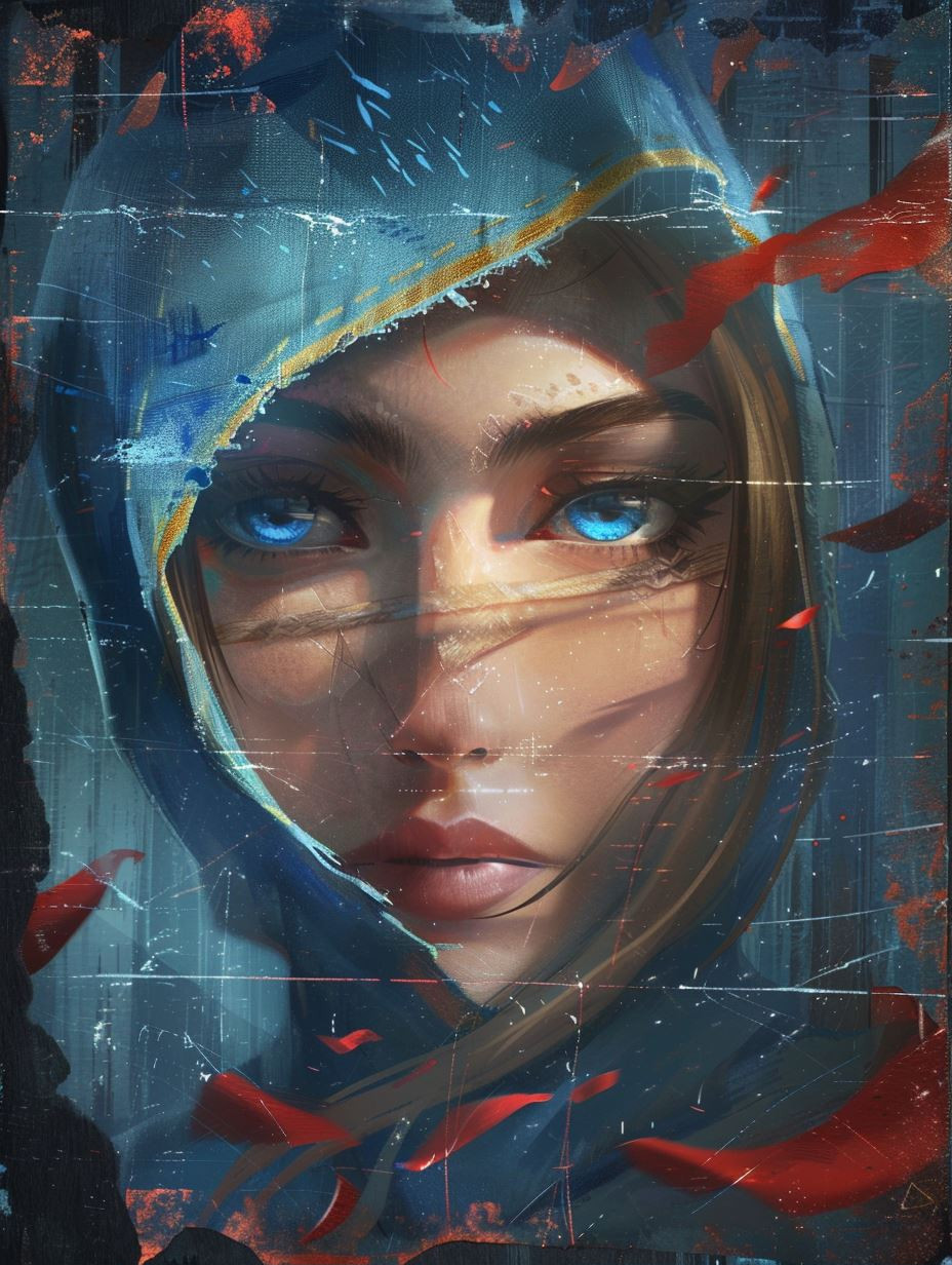 Azure Gaze in Digital Storm - Image 1