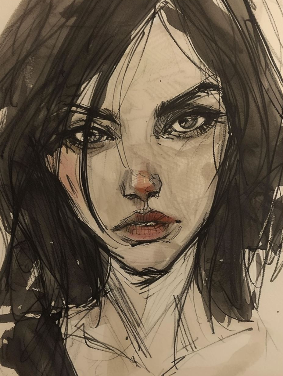 Soulful Gazes in Ink and Wash - Image 3