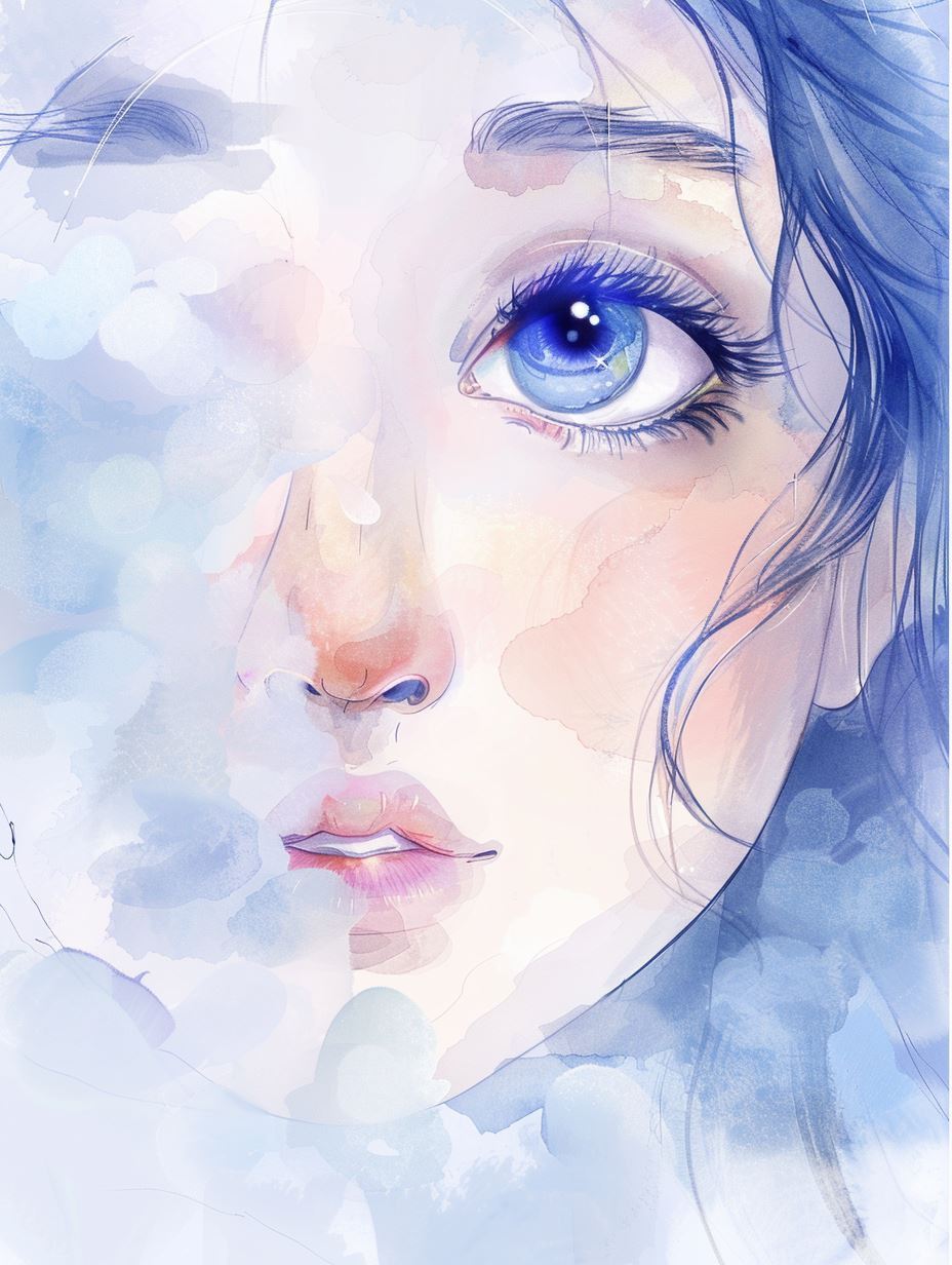 Ethereal Blue Watercolor Portraits - Image 3