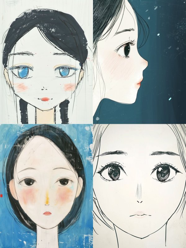 Ethereal Gaze: Four Stylized Anime Portraits