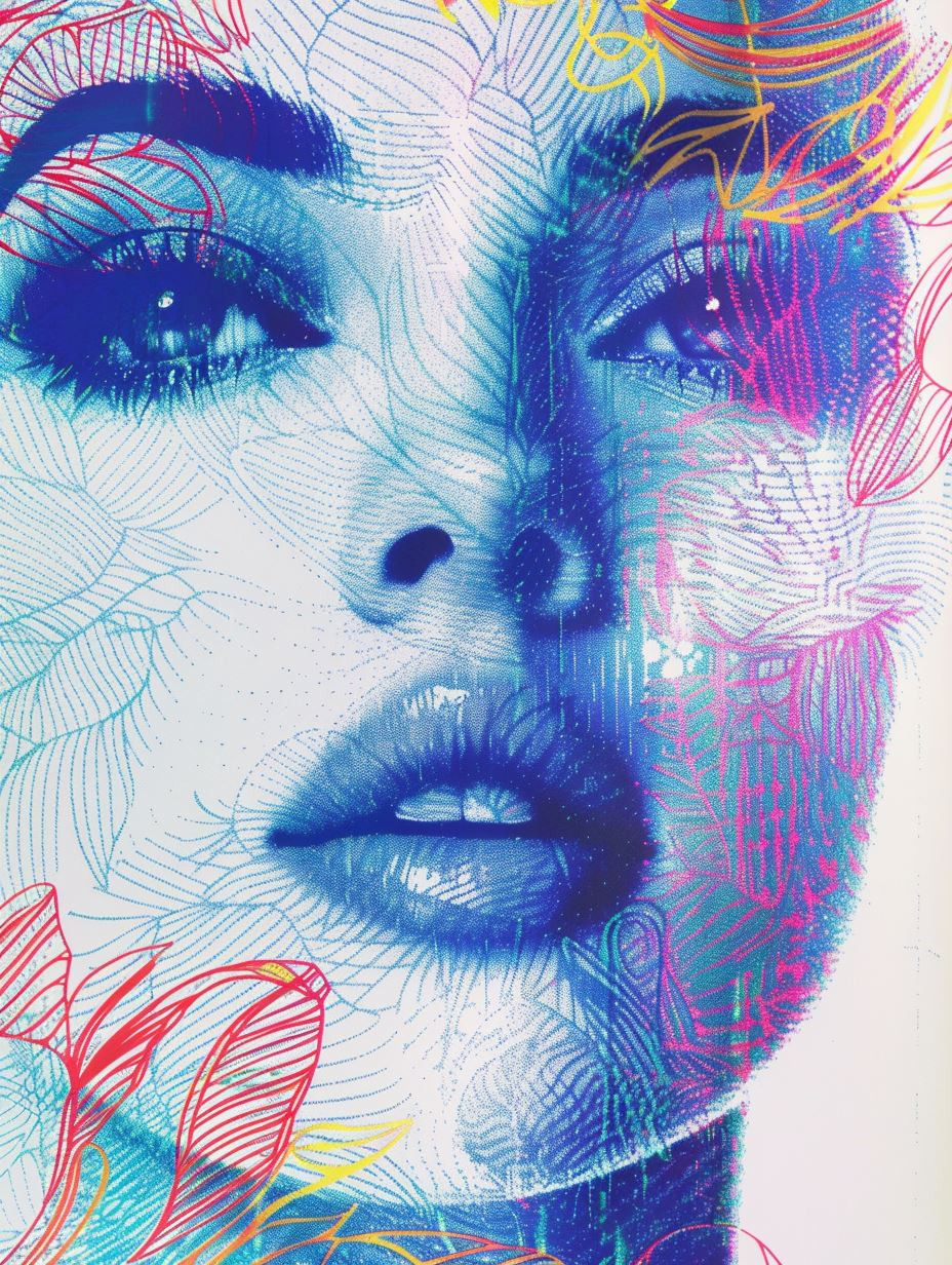 Neon Digital Flora Portrait - Image 1
