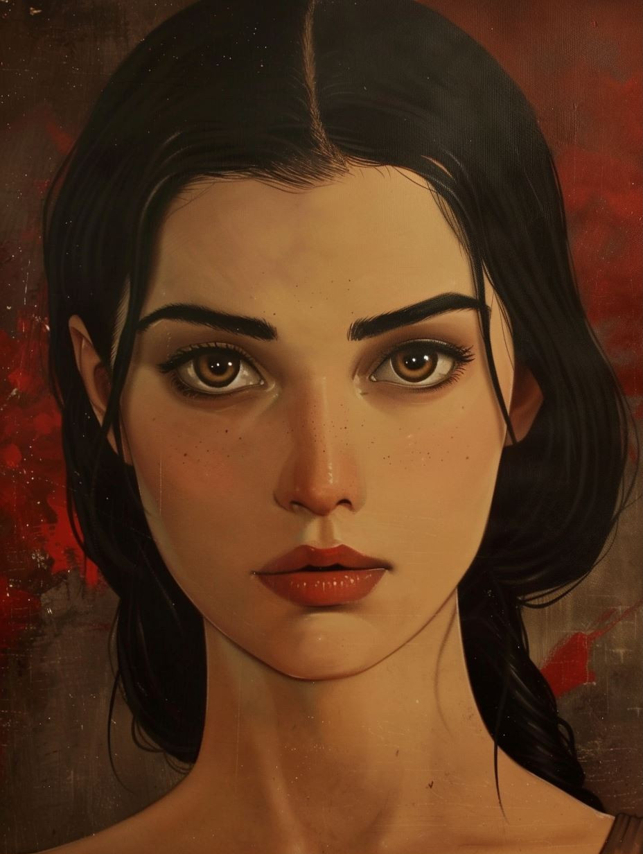 Melancholic Gaze in Crimson Shadows - Image 1