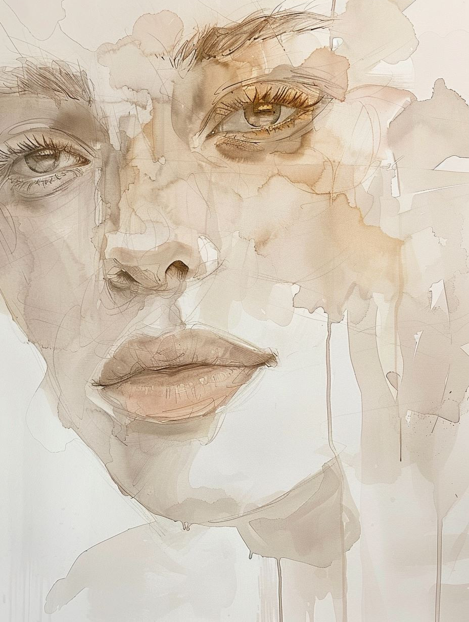Ethereal Sepia Watercolor Portrait - Image 3
