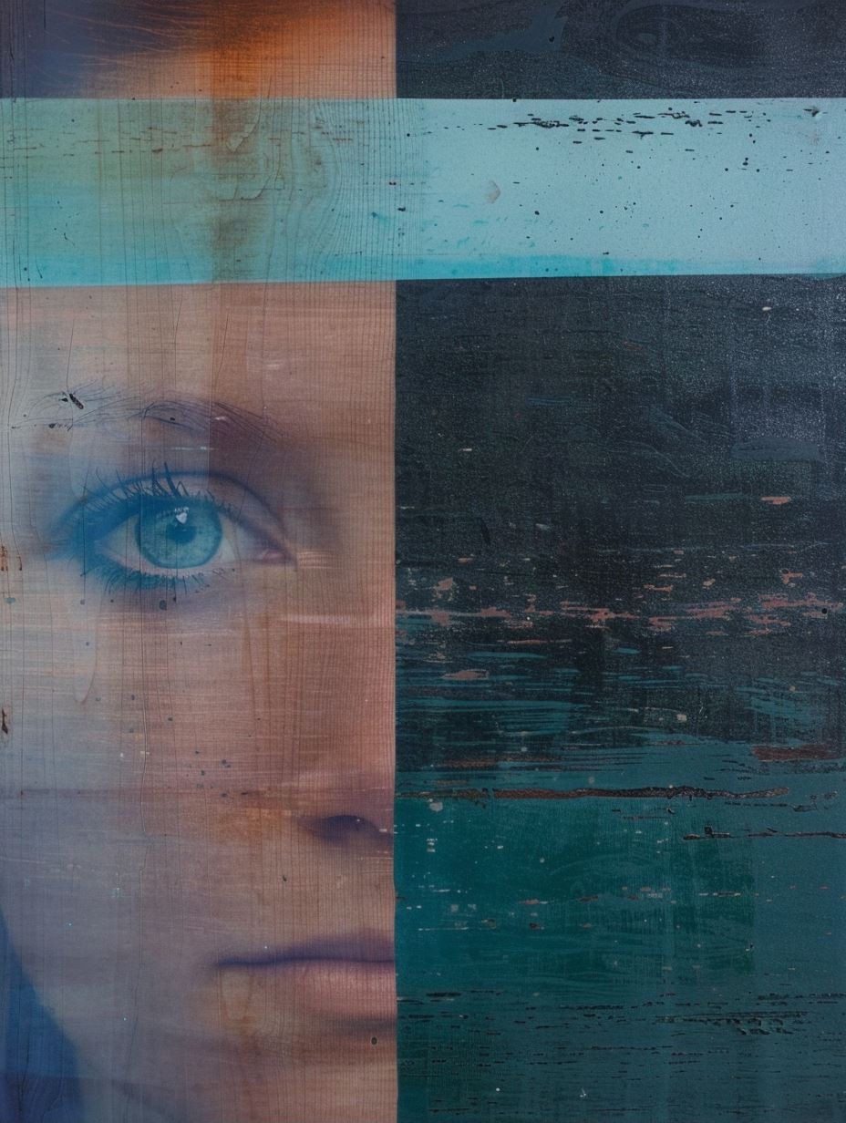 Fragmented Gaze in Distressed Wood - Image 1