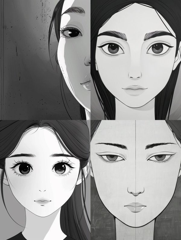 Monochrome Minimalist Anime Portraits