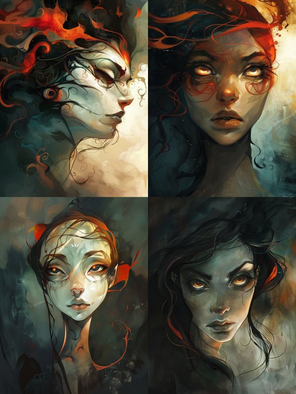 Ethereal Spirits of Fire and Shadow