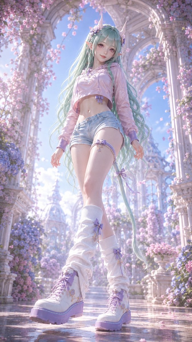 Mint-Haired Oriental Fantasy Idol 3D Render