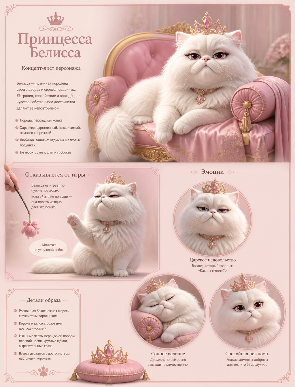 Regal Persian Cat Character Concept Sheet