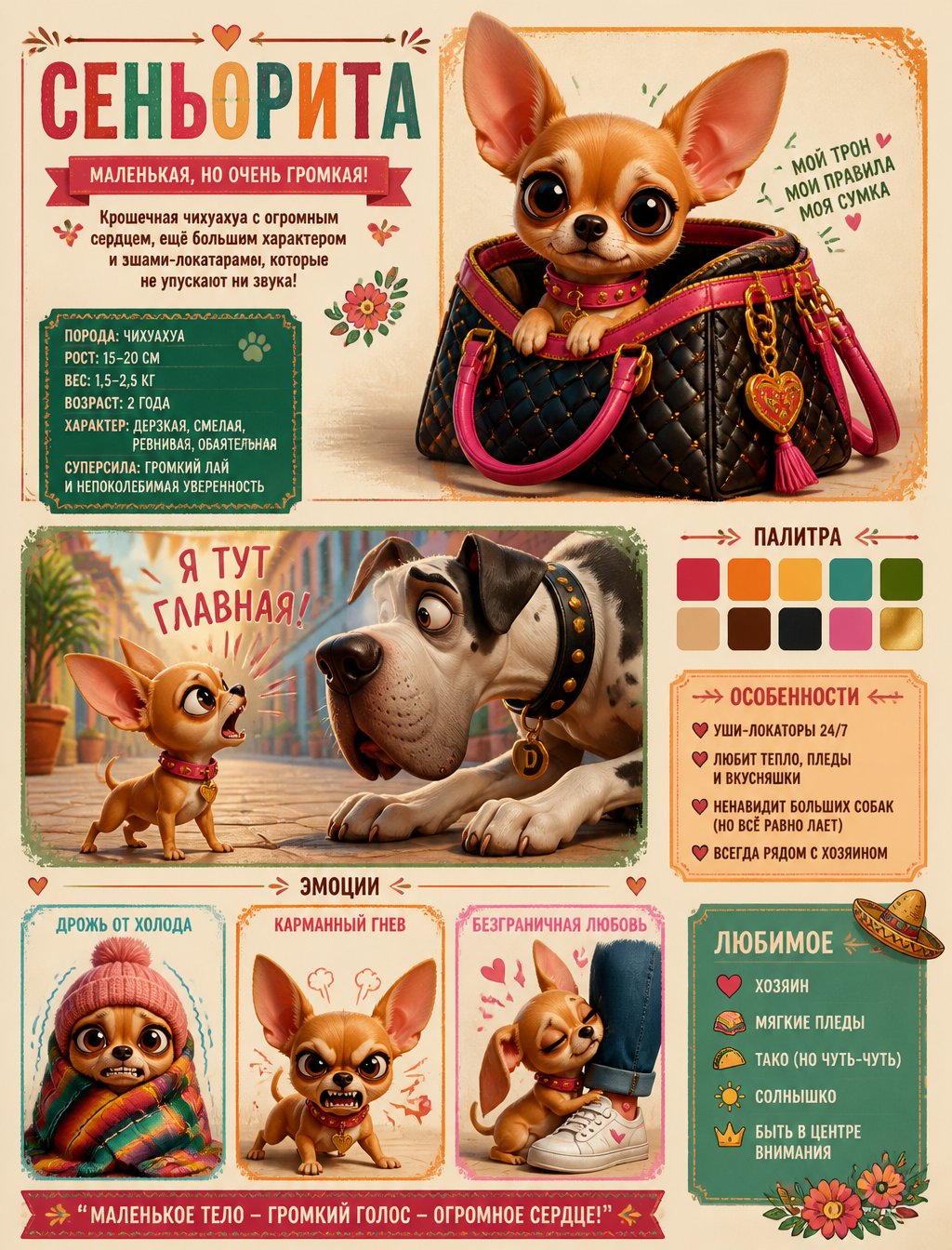 Sassy Pixar-Style Chihuahua Character Sheet