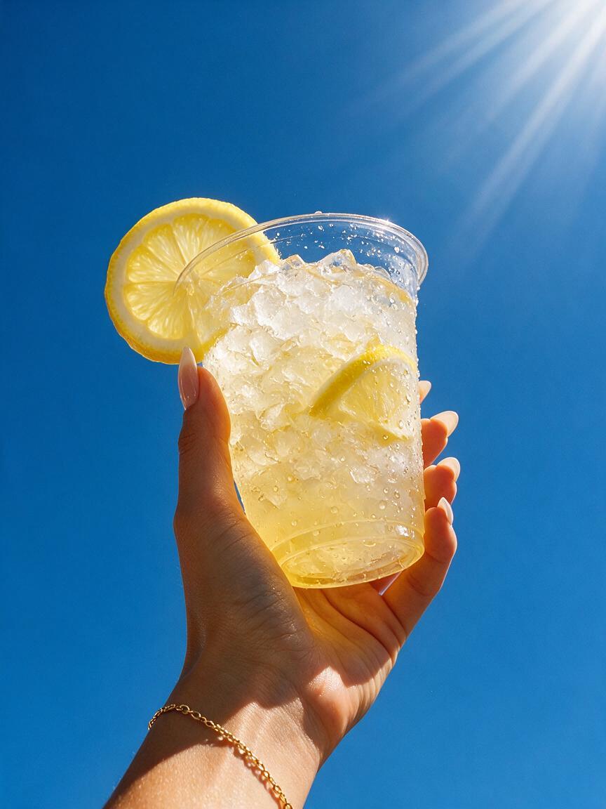 Refreshing Summer Lemonade Against Deep Blue Sky
