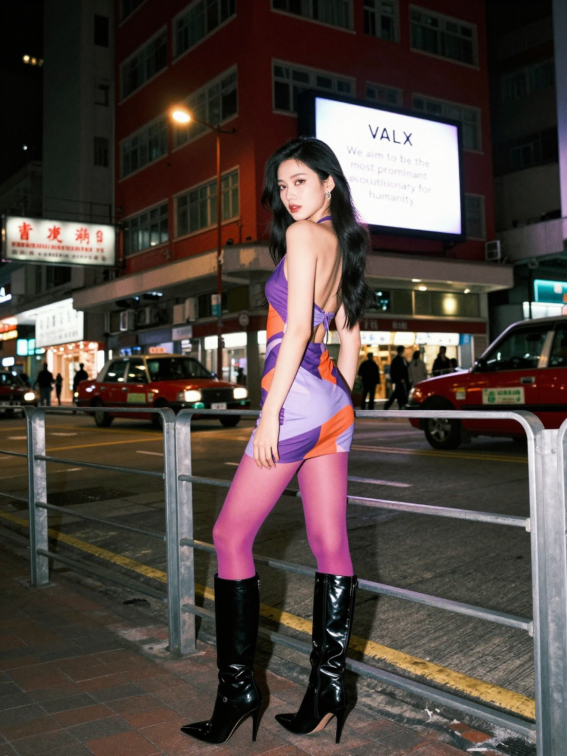 Y2K Nightly Glow: High-Fashion Urban Snapshot