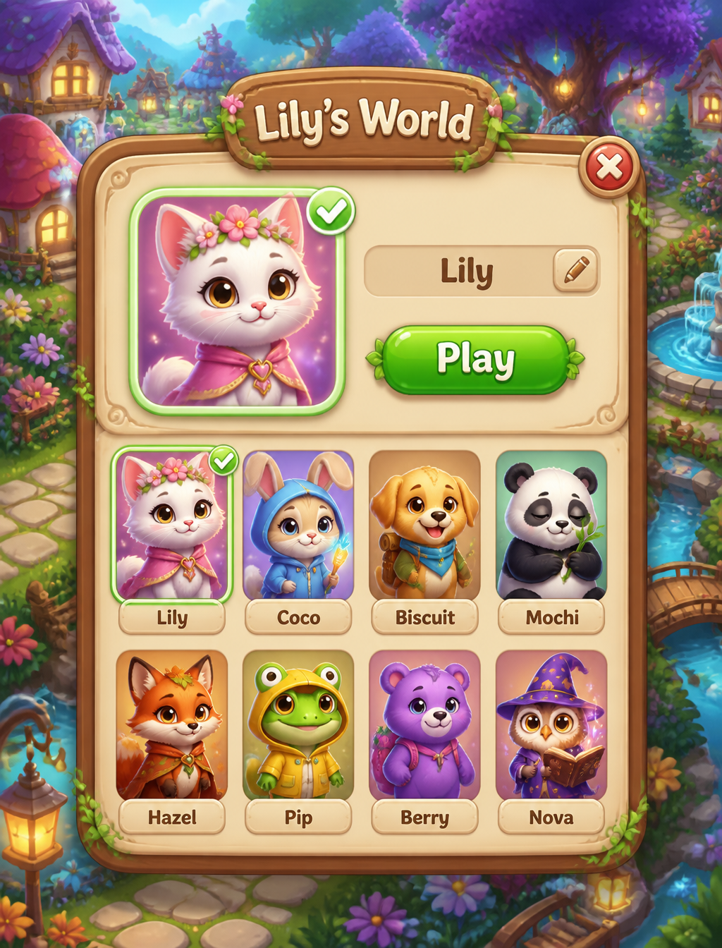 Fantasy Adventure Mobile Game Character Selection UI