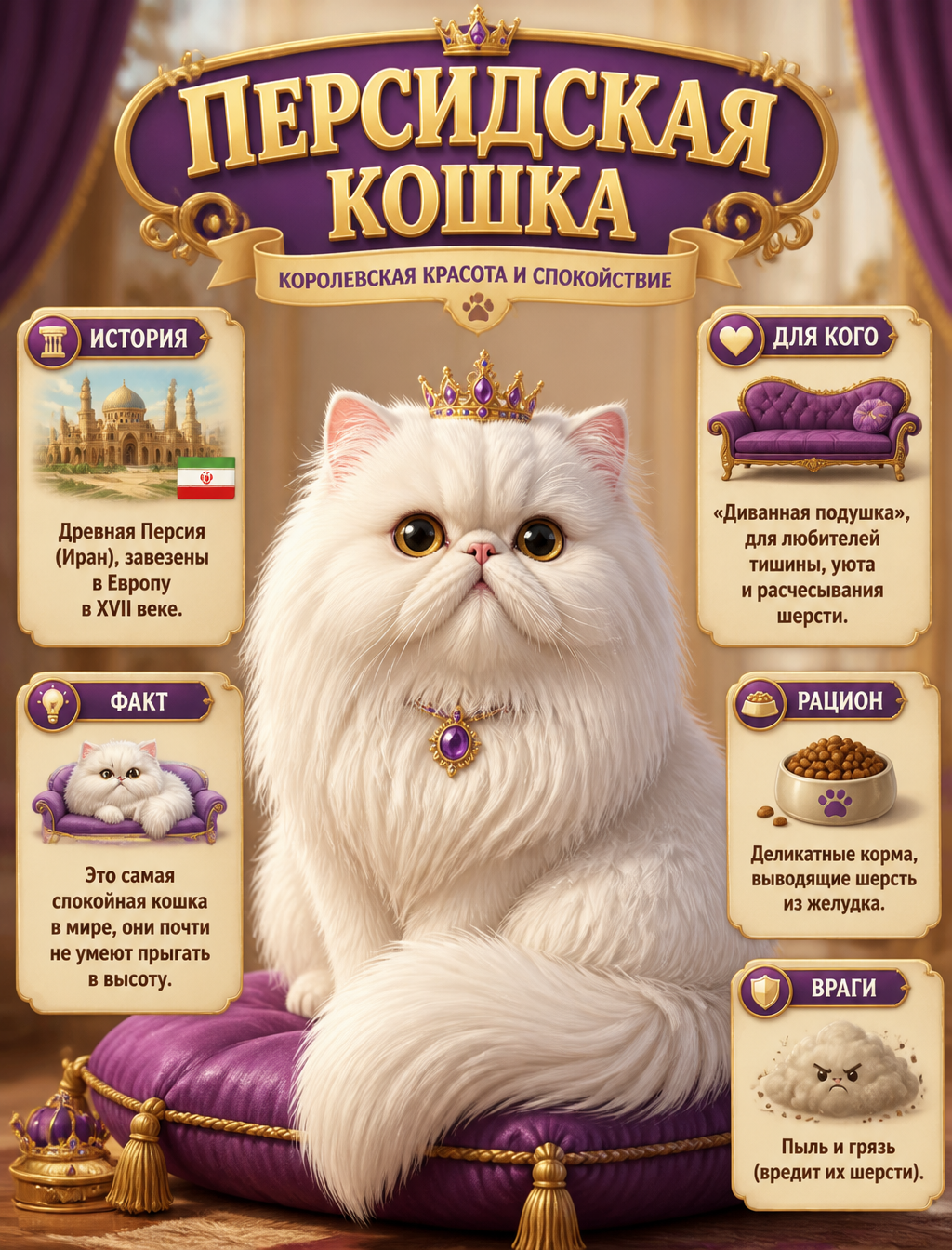 Royal Persian Cat Educational 3D Poster