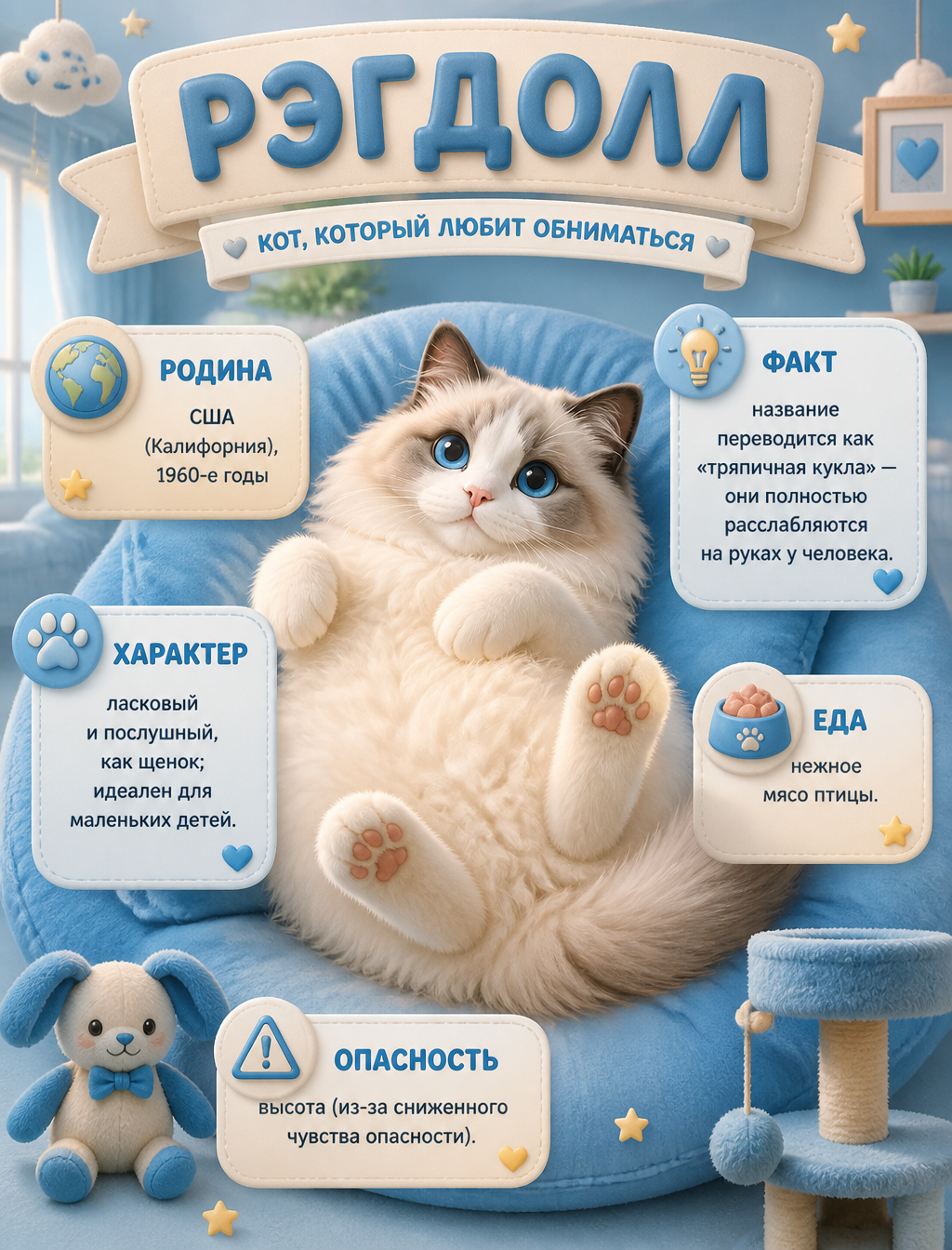 Pixar-Style Ragdoll Cat Educational Infographic