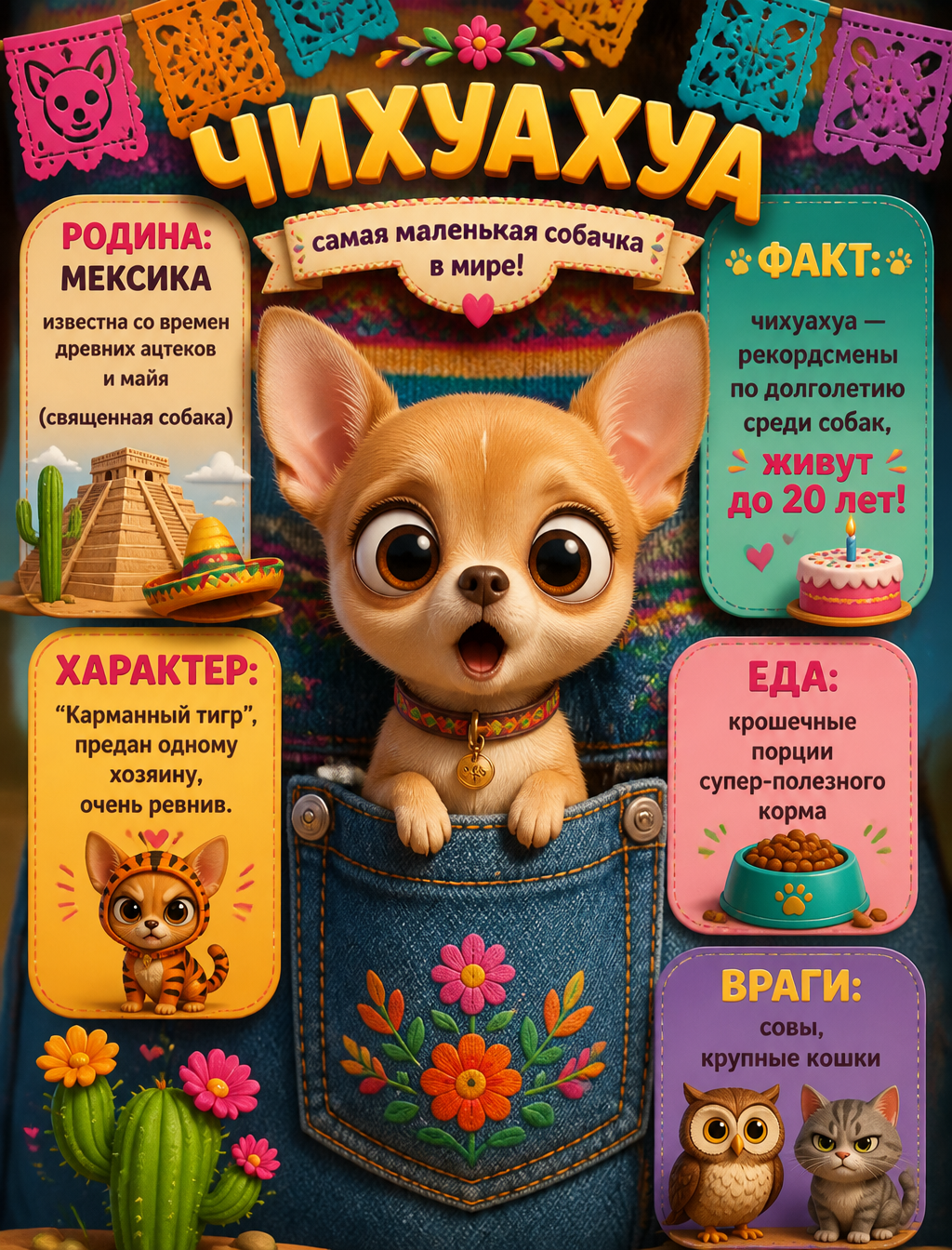 Tiny Chihuahua Fact Sheet in Pixar Style