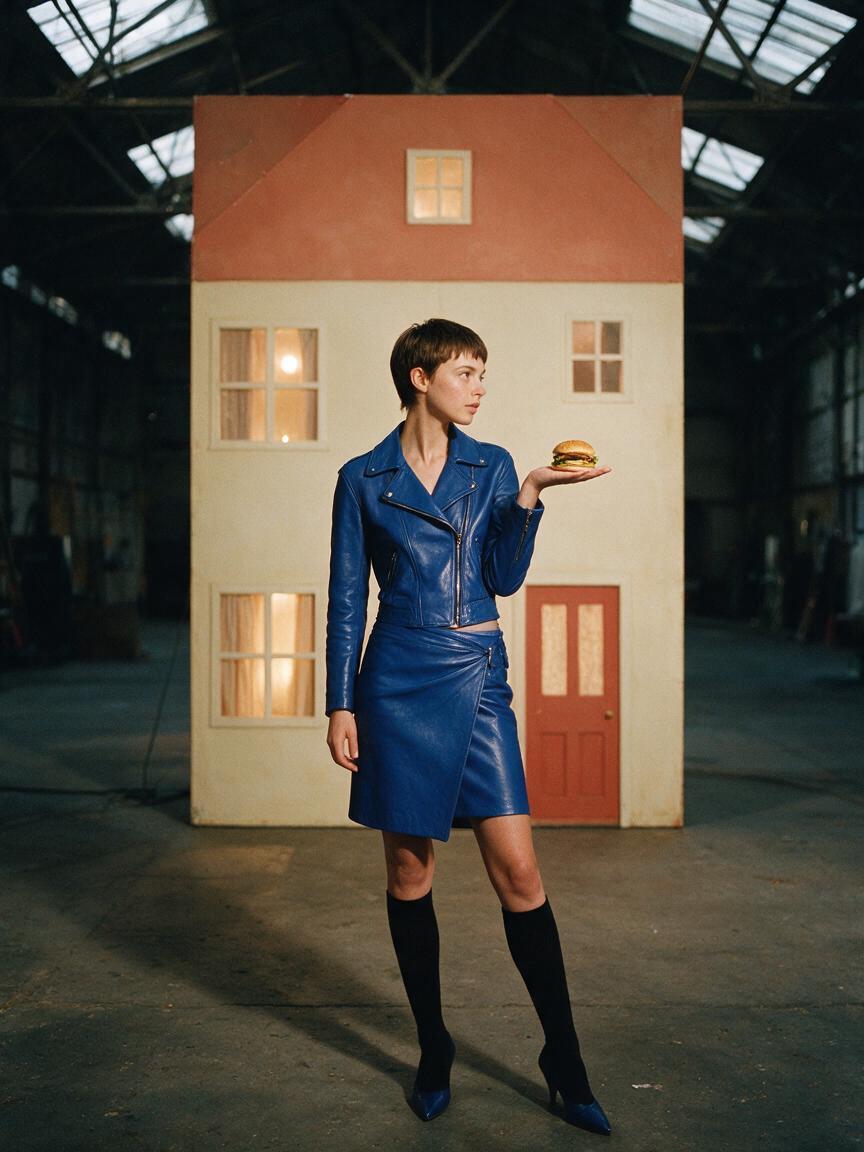 Avant-Garde Cobalt Leather Fashion in Industrial Set