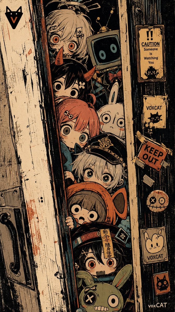 Grotesque-Cute Peeking Entities Vintage Illustration