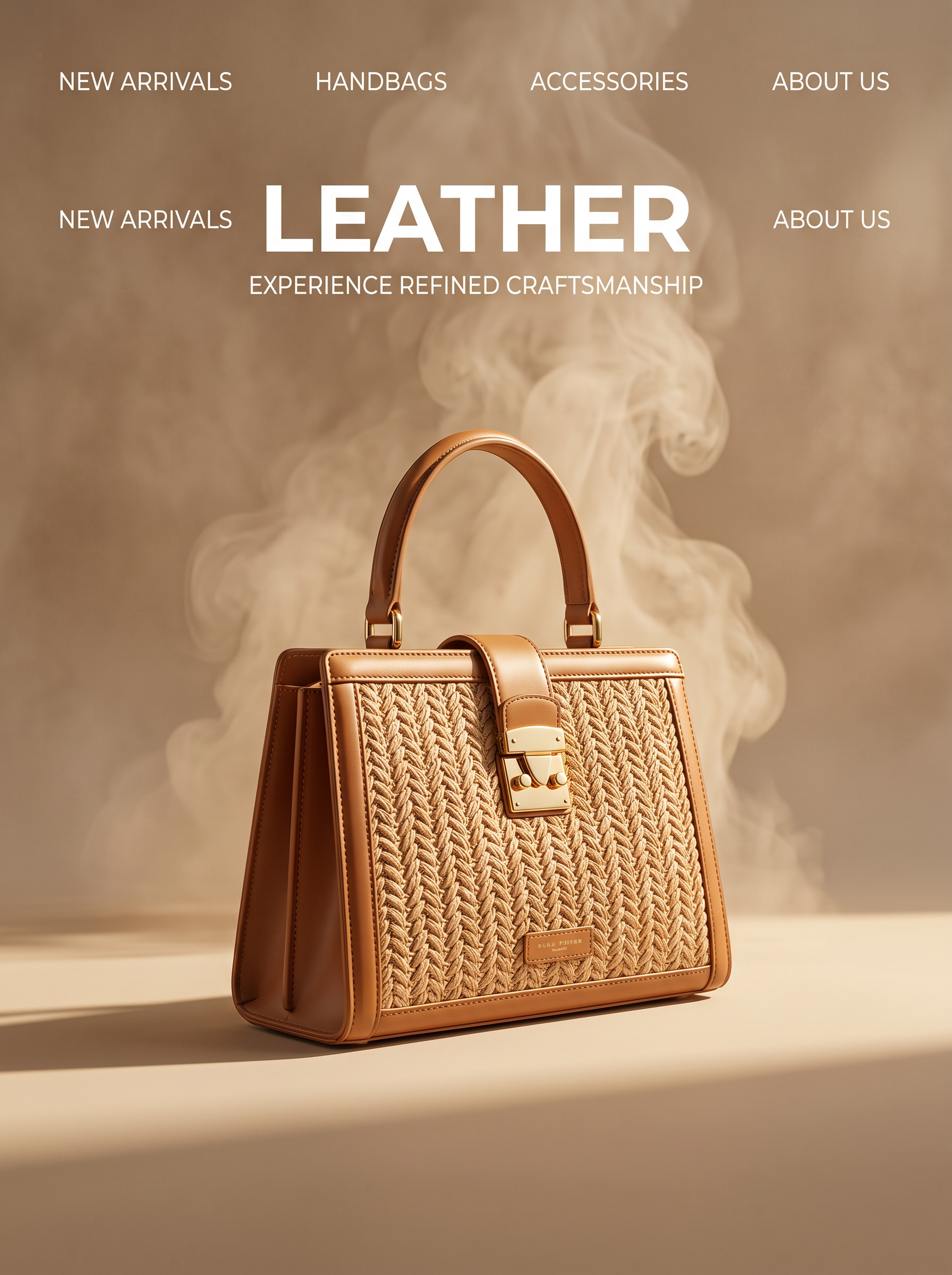 Luxury Tan Leather & Raffia Handbag Editorial