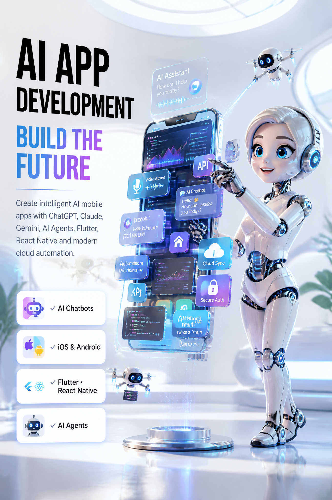Futuristic AI Robot Designing Mobile Interface