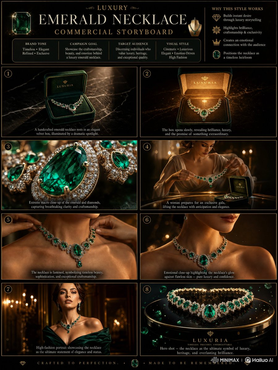 High-End Emerald Jewelry Cinematic Storyboard